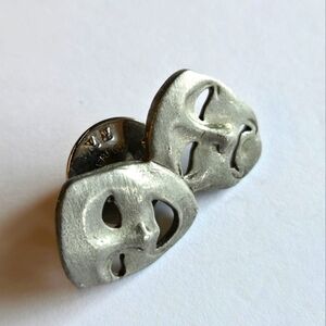 Lindsey Claire Comedy Drama Mask lapel Pin Pewter LCD Pinback Statement Fashion